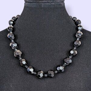 Liz Claiborne Black Faceted Glass Bead Necklace